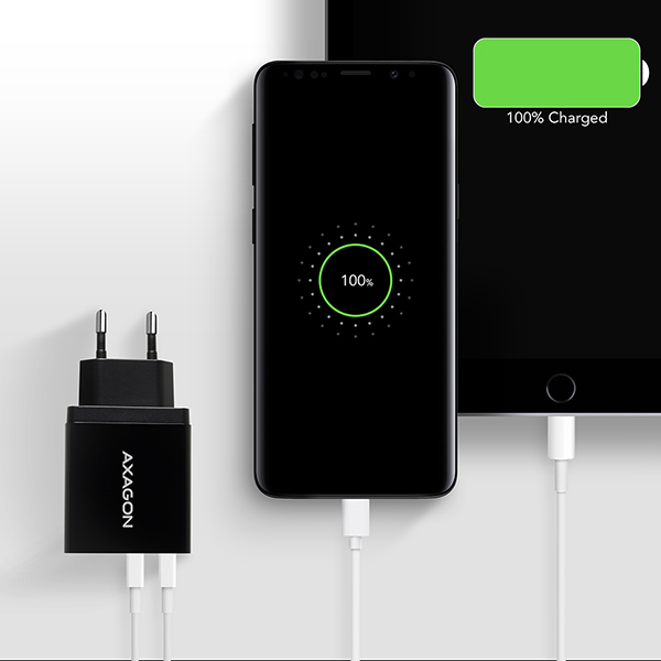 AXAGON ACU-QS24, QC & SMART nabíjačka do siete 24W, 2x USB-A port, QC3.0/ AFC/ FCP + 5V/ 1.2A 