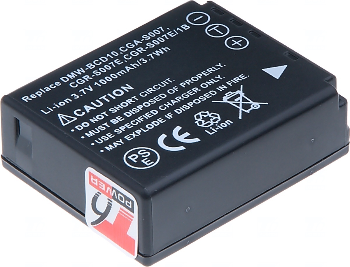 Batéria T6 Power pre Panasonic DMW-BCD10, CGA-S007, CGR-S007E, CGR-S007E/ 1B, 850mAh, 3, 1Wh 
