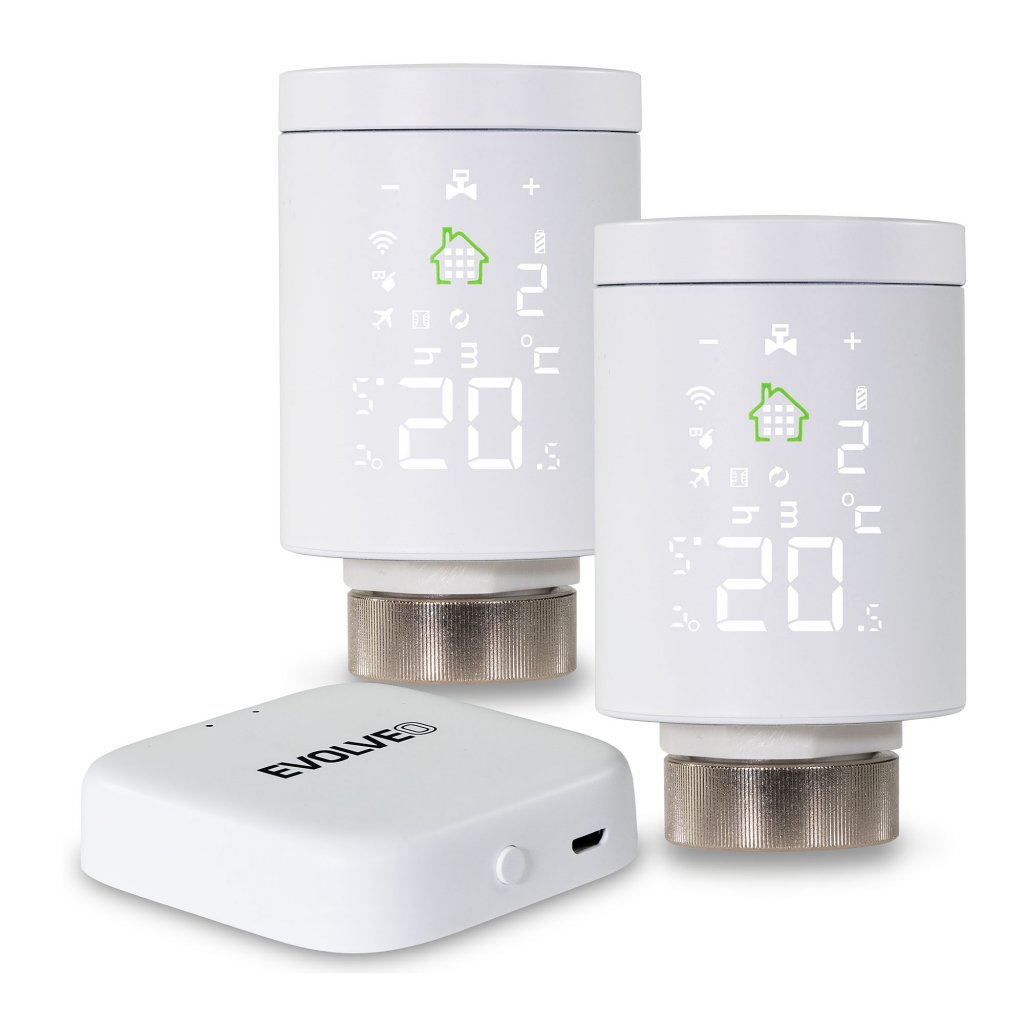 EVOLVEO Heat M30 Starter Pack, 2× múdra termostatická hlavica na radiátor & centrálna jednotka