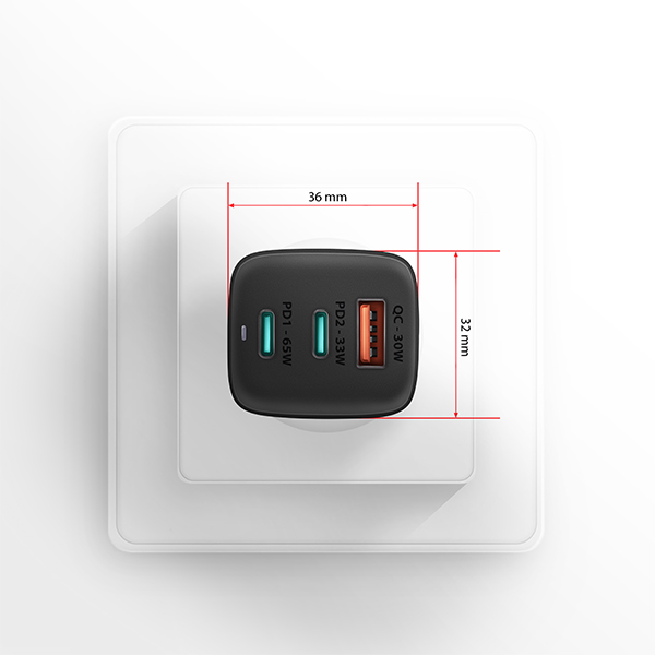 AXAGON ACU-DPQ65, GaN nabíjačka do siete 65W, 3x port (USB-A + dual USB-C), PD3.0/ QC4+/ PPS/ Apple 