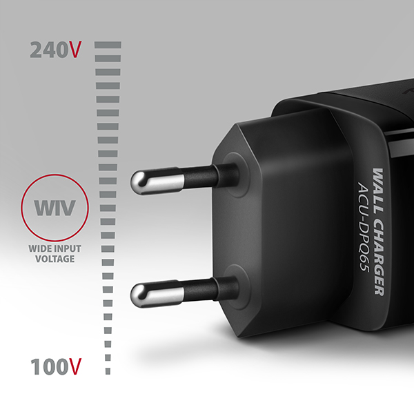 AXAGON ACU-DPQ65, GaN nabíjačka do siete 65W, 3x port (USB-A + dual USB-C), PD3.0/ QC4+/ PPS/ Apple 