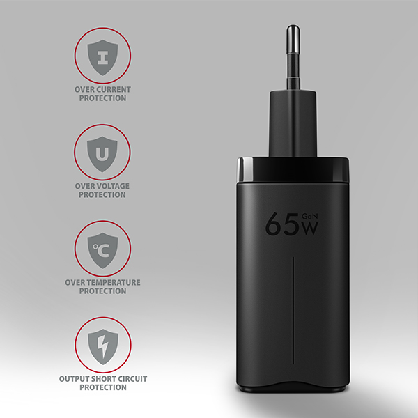 AXAGON ACU-DPQ65, GaN nabíjačka do siete 65W, 3x port (USB-A + dual USB-C), PD3.0/ QC4+/ PPS/ Apple 