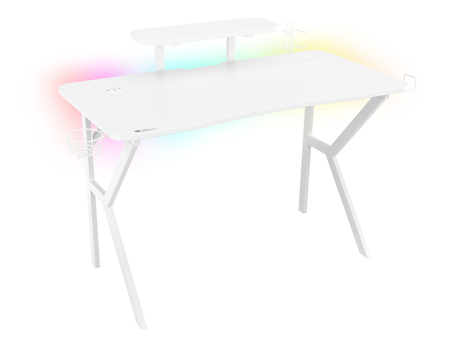 Genesis herní stůl Holm 320, RGB podsvícení, bílý, 120x60cm, 3xUSB 3.0, bezdrátová nabíječka 