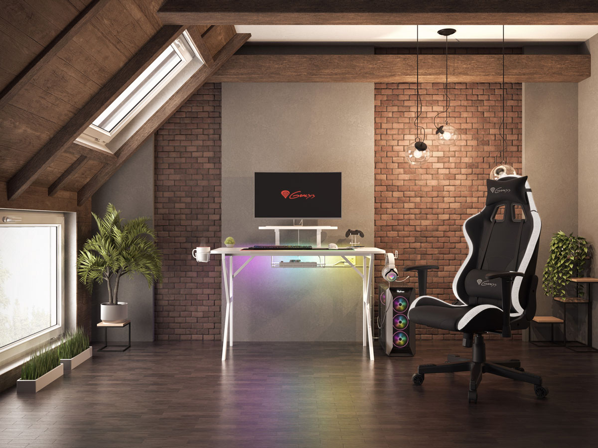 Genesis herný stôl Holm 320, RGB podsvietenie, biely, 120x60cm, 3xUSB 3.0, bezdrôtová nabíjačka 