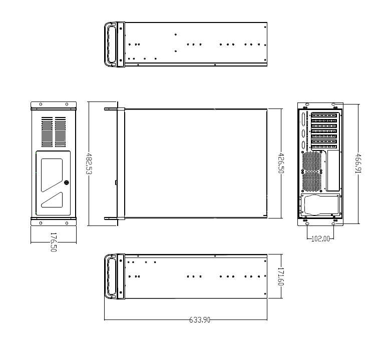 DATACOM 19" Case IPC 4U/ 585mm sivý bez PSU 