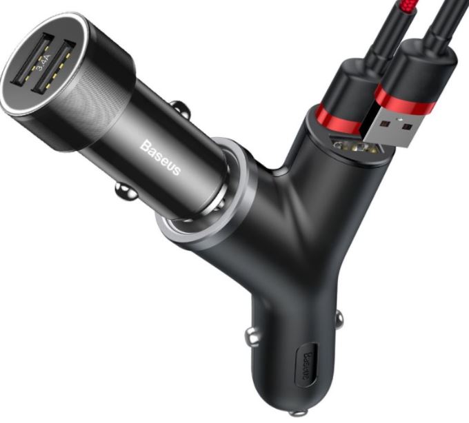 Baseus CCALL-YX01 Nabíjačka do Autá Y Type 2xUSB + Extender Black 
