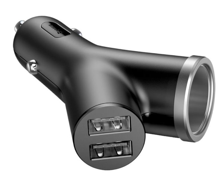 Baseus CCALL-YX01 Nabíjačka do Autá Y Type 2xUSB + Extender Black