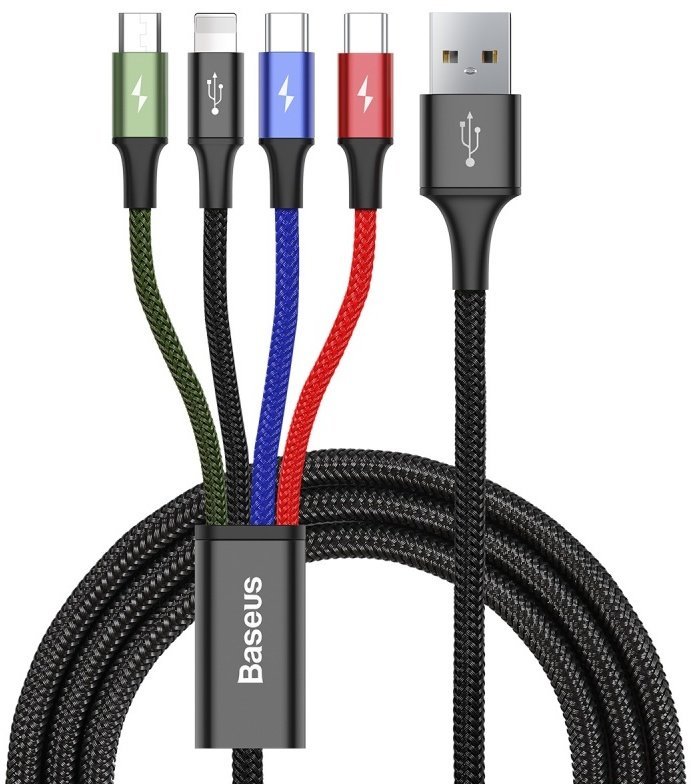 Baseus CA1T4-B01 Fast 4in1 Kabel Lightning, 2x USB-C, MicroUSB 3.5A 1.2m Black