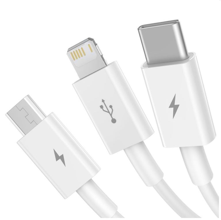 Baseus CAMLTYS-02 Superior Fast Charging Datový Kabel 3v1 USB-C, Lightning, MicroUSB 1.5m White 