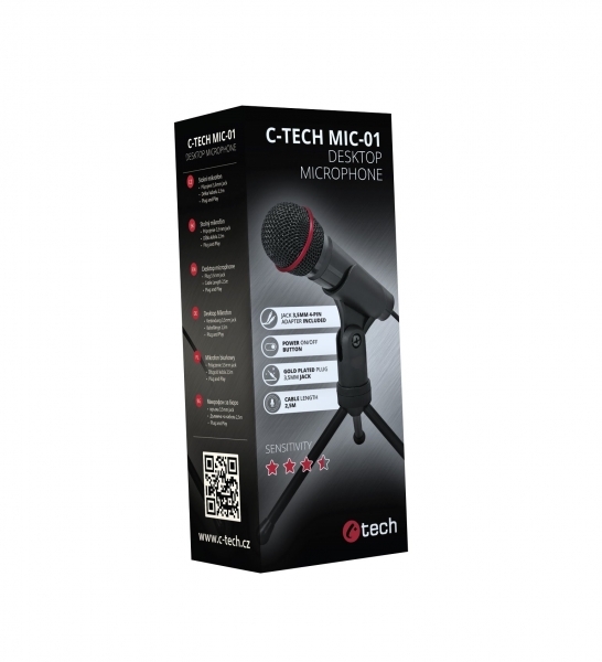 Stolný mikrofón C-TECH MIC-01, 3, 5" stereo jack, 2.5m 