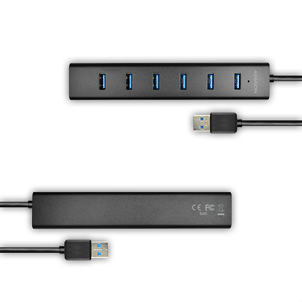 AXAGON HUE-SA7BP, 7x USB 3.0 ALU CHARGING hub, vr. AC adaptéra, kábel USB-A 40cm 