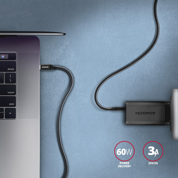 AXAGON BUCM3-CM10AB, SPEED kábel USB-C <-> USB-C, 1m, USB 3.2 Gen 1, PD 60W 3A, ALU, oplet, čierny 