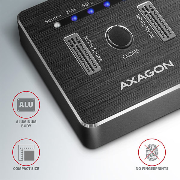 AXAGON ADSA-M2C, USB-C 3.2 Gen 2 - 2x M.2 NVMe SSD CLONE MASTER dokovacia stanica 