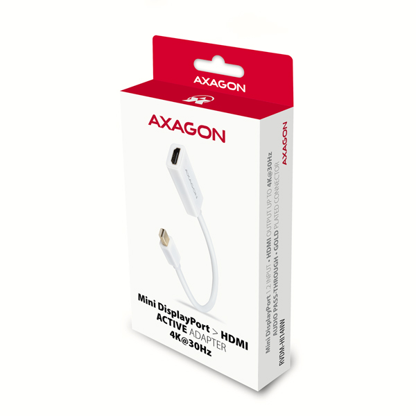 AXAGON RVDM-HI14NW, Mini DisplayPort -> HDMI 1.4 redukce / adaptér, 4K/ 30Hz, bílý 