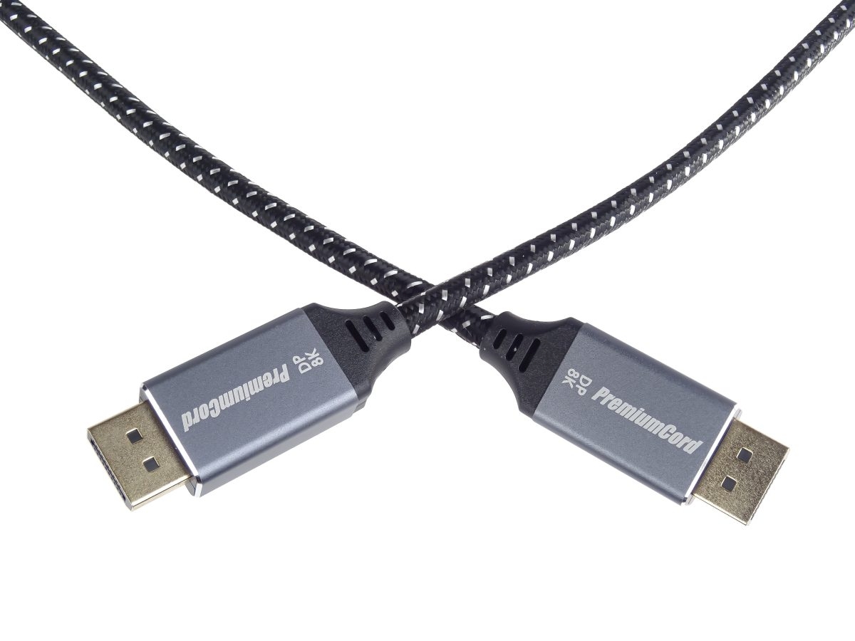 PremiumCord DisplayPort 1.4 přípojný kabel, kovové a zlacené konektory, 2m 