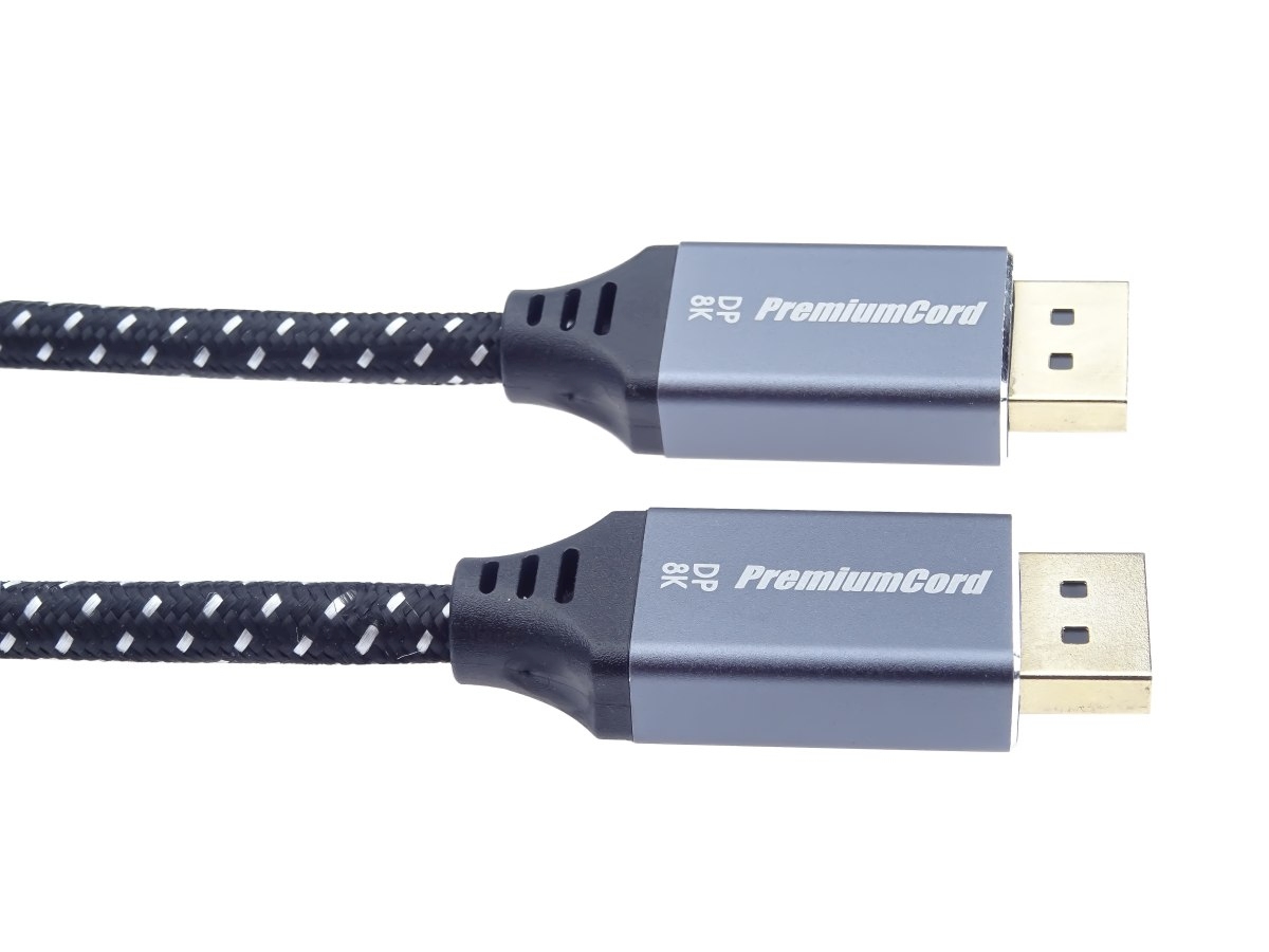 PremiumCord DisplayPort 1.4 přípojný kabel, kovové a zlacené konektory, 2m 