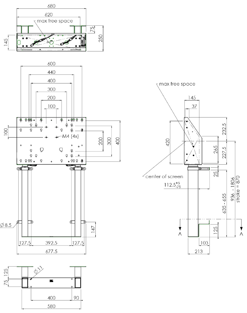 SMMS 052.7150W podlahový lift 86", dvojitý, 936–1806 mm, biely 