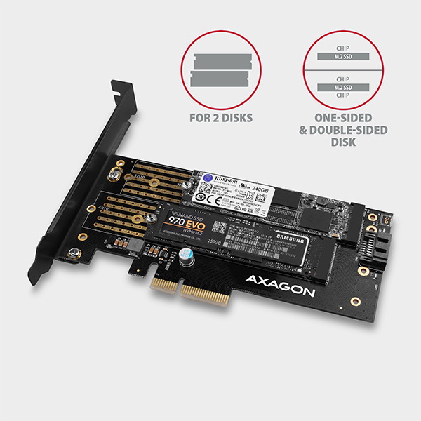 AXAGON PCEM2-D, PCIe x4 - M.2 NVMe M-key + SATA B-key slot adaptér, vr. LP 