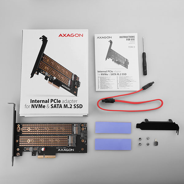 AXAGON PCEM2-D, PCIe x4 - M.2 NVMe M-key + SATA B-key slot adaptér, vr. LP 