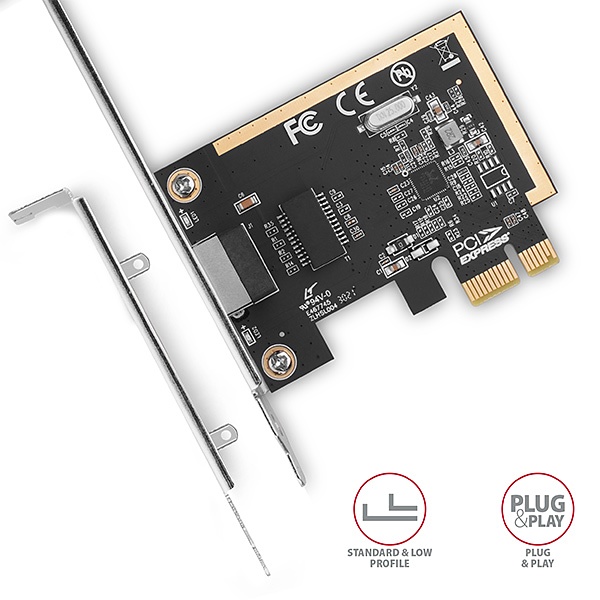 AXAGON PCEE-GRF, PCIe sieťová karta - 1x Gigabit Ethernet port (RJ-45), Realtek 8111F, vr. LP 