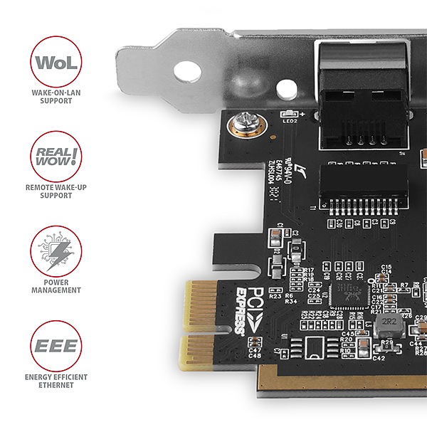 AXAGON PCEE-GRF, PCIe sieťová karta - 1x Gigabit Ethernet port (RJ-45), Realtek 8111F, vr. LP 