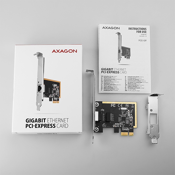 AXAGON PCEE-GRF, PCIe sieťová karta - 1x Gigabit Ethernet port (RJ-45), Realtek 8111F, vr. LP 