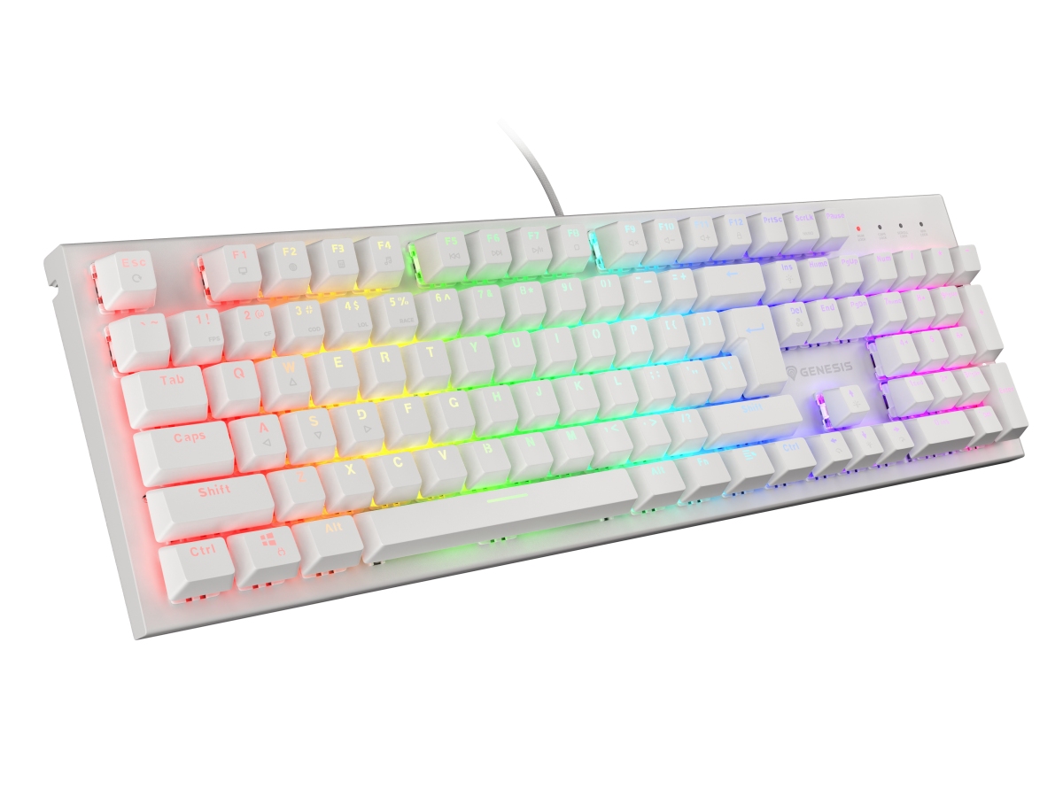 Genesis herná mechanická klávesnica THOR 303/ RGB/ Outemu Brown/ Drôtová USB/ US layout/ Biela 