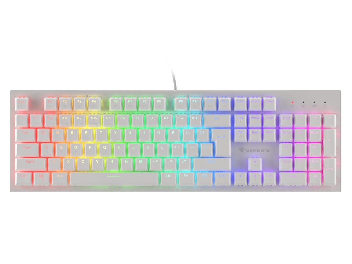 Genesis herná mechanická klávesnica THOR 303/ RGB/ Outemu Brown/ Drôtová USB/ US layout/ Biela