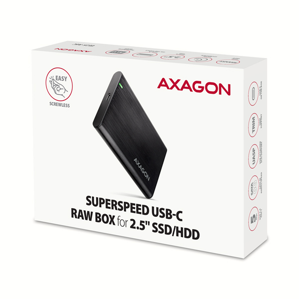 AXAGON EE25-A6C, USB-C 3.2 Gen 1 - SATA 6G 2.5" kovový RAW box, bezskrutkový 