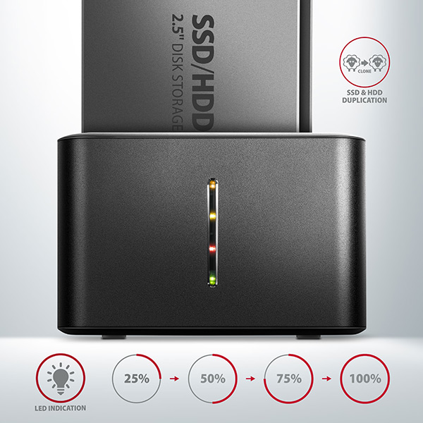 AXAGON ADSA-D25, USB 3.2 Gen 1 - 2x SATA 6G 2.5" SSD/ HDD CLONE MINI dokovacia stanica 