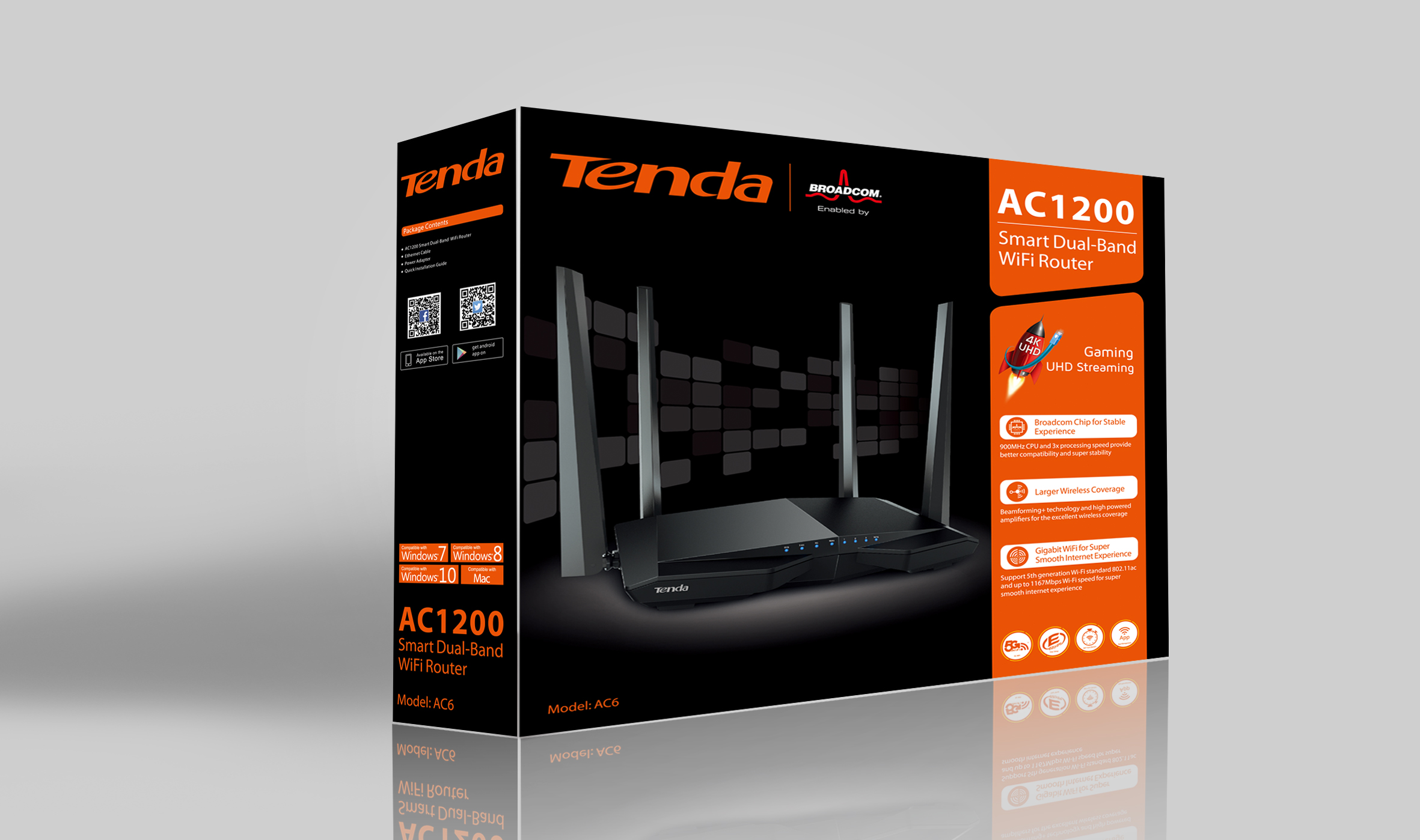 Tenda AC6 WiFi AC Router 1200Mb/ s, VPN server/ klient, WISP, Universal Repeater, 4x5dBi antény 