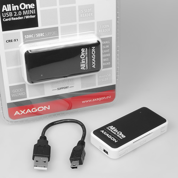 AXAGON CRE-X1, USB 2.0 externá MINI čítačka 5-slot ALL-IN-ONE 