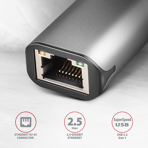AXAGON ADE-25RC USB-A 3.2 Gen 1 - 2.5 Gigabit Ethernet sieťová karta, Realtek 8156, auto install, šedá 
