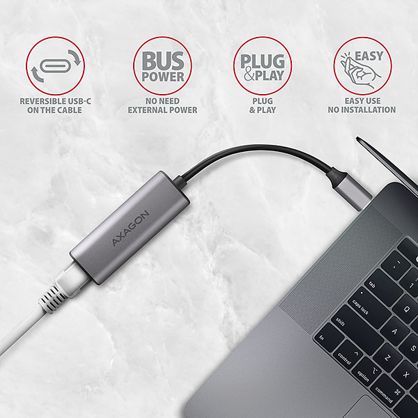 AXAGON ADE-25RC USB-A 3.2 Gen 1 - 2.5 Gigabit Ethernet sieťová karta, Realtek 8156, auto install, šedá 
