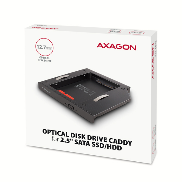 AXAGON RSS-CD12 rámček pre 2.5" SSD/ HDD do DVD slotu, 12.7 mm, LED, hliník 