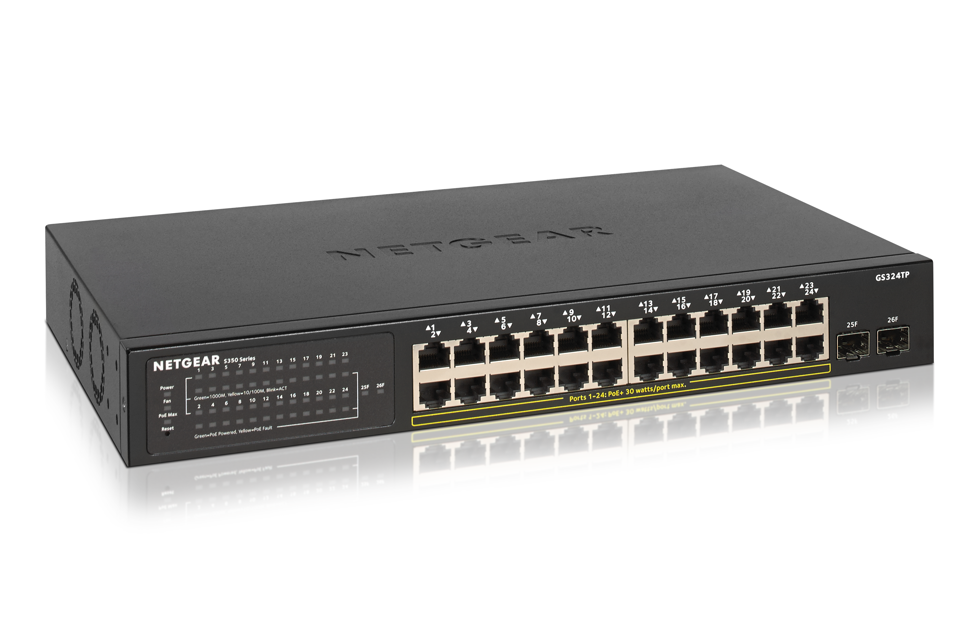 NETGEAR S350 Series 24-Port Gb PoE+ Ethernet Smart Managed Pro Switch, 2 SFP Ports, GS324TP