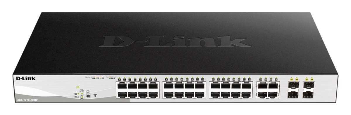D-Link DGS-1210-28MP L2/ L3 Smart+ PoE switch, 24x GbE PoE+, 4x RJ45/ SFP, PoE 370W