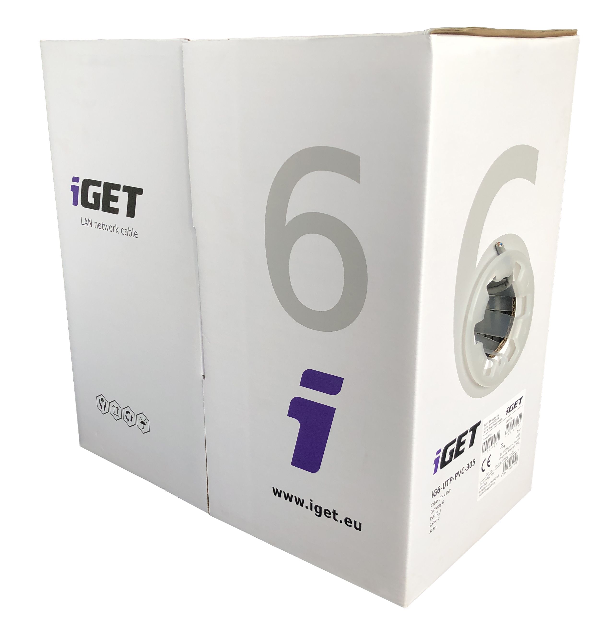 Inštalačný kábel iGET CAT6 UTP PVC Eca 305m/ box, kábel drôt, s triedou reakcie na oheň Eca