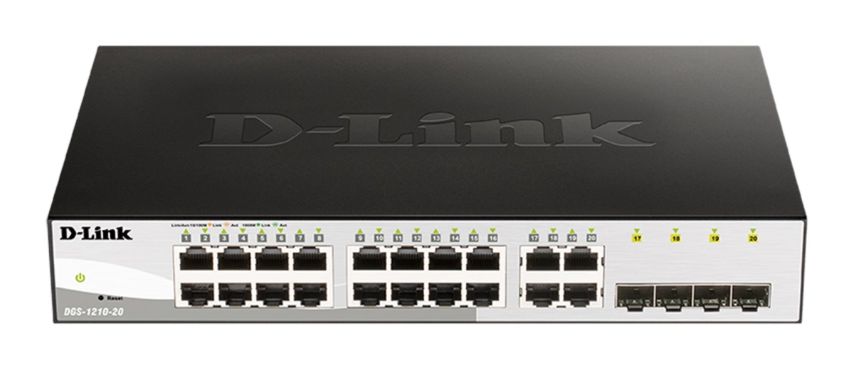 D-Link DGS-1210-20 L2/ L3 Smart+ switch, 16x GbE, 4x RJ45/ SFP, fanless