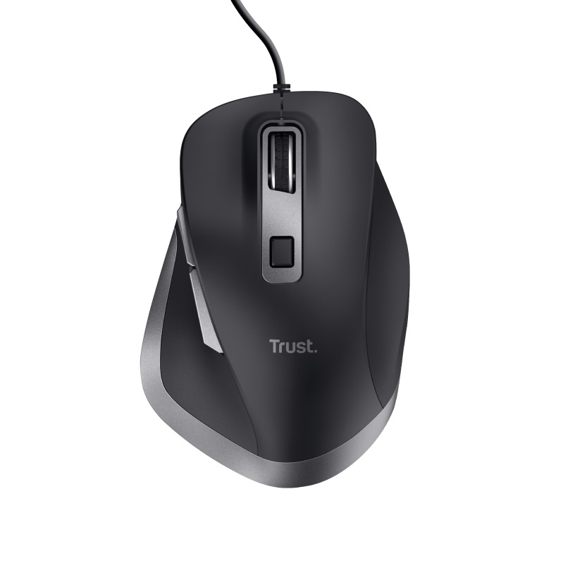 TRUST Fyda/ Ergonomická/ Optická/ Pre pravákov/ 5 000 DPI/ Drôtová USB/ Čierna-strieborná 