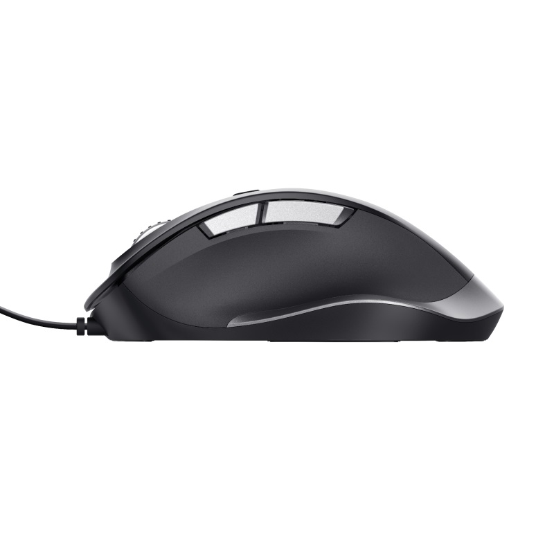 TRUST Fyda/ Ergonomická/ Optická/ Pre pravákov/ 5 000 DPI/ Drôtová USB/ Čierna-strieborná 