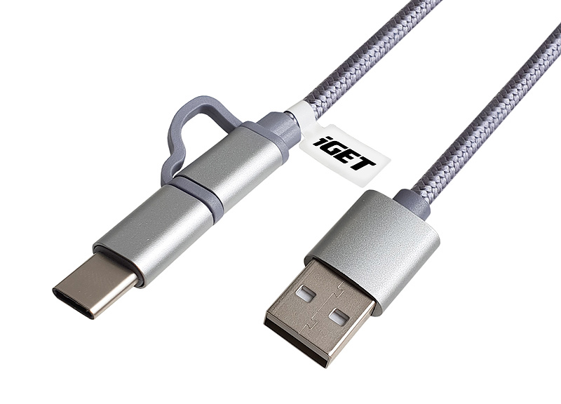 iGET G2V1 - USB kábel Micro USB/ USB - C dlhý pre všetky mobilné telefóny, vrátane odolných 
