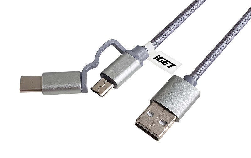 iGET G2V1 - USB kábel Micro USB/ USB - C dlhý pre všetky mobilné telefóny, vrátane odolných 