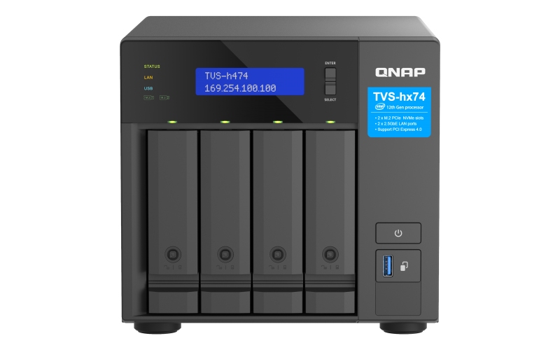 QNAP TVS-h474-PT-8G (2core 3, 7GHz, ZFS, 8GB RAM, 4x SATA, 2x M.2 NVMe, 2x PCIe, 2x 2, 5GbE, 1x HDMI)