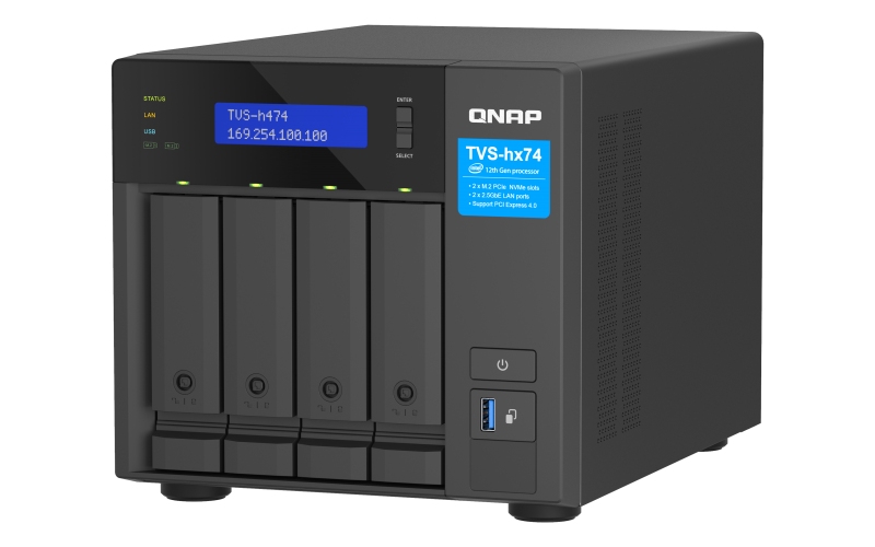QNAP TVS-h474-PT-8G (2core 3, 7GHz, ZFS, 8GB RAM, 4x SATA, 2x M.2 NVMe, 2x PCIe, 2x 2, 5GbE, 1x HDMI) 
