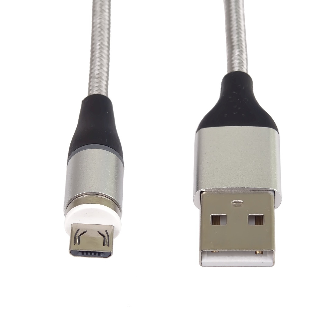 PremiumCord Magnetický micro USB a USB-C nabíjací a dátový kábel 1m, strieborný 