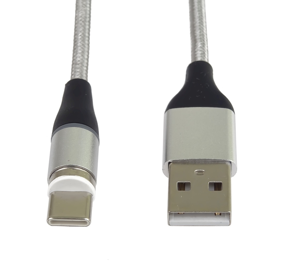 PremiumCord Magnetický micro USB a USB-C nabíjací a dátový kábel 1m, strieborný 