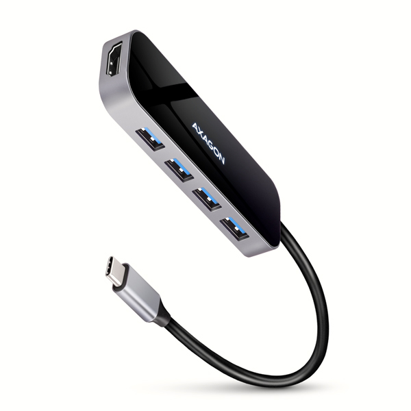 AXAGON HMC-6H4A, USB 3.2 Gen 1 hub, porty 4x USB-A, HDMI 4k/ 30Hz, PD 100W, kábel USB-C 20cm