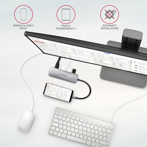 AXAGON HMC-HCR3A, USB 3.2 Gen 1 hub, porty 3x USB-A, HDMI 4k/ 30Hz, SD/ microSD, kábel USB-C 20cm 