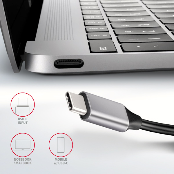 AXAGON HMC-HCR3A, USB 3.2 Gen 1 hub, porty 3x USB-A, HDMI 4k/ 30Hz, SD/ microSD, kábel USB-C 20cm 